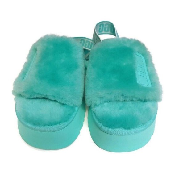 UGG Size 7 Disco Slide Sheepskin Platform Slippers Tide Pool Blue Green 1112258 - Picture 5 of 8